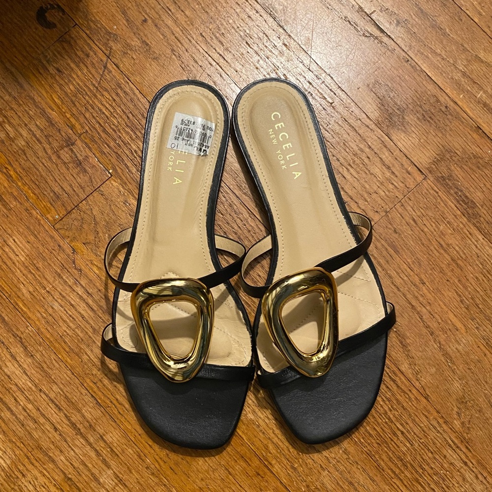 Celia size 10 Elegant Black Women's Sandals w gold detail